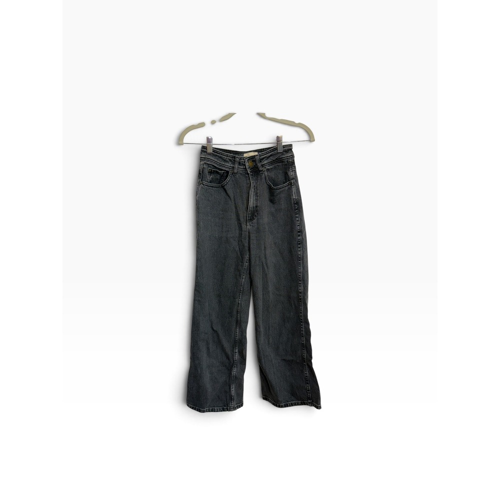 Sezane Le Serge Jeans High Rise Wide Leg Charcoal Black Denim Size 32